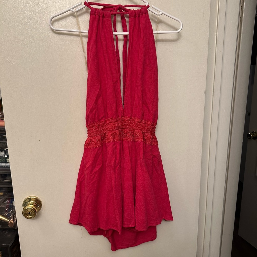 Pink halter dress (built in shorts). Open back. Size small. Never worn